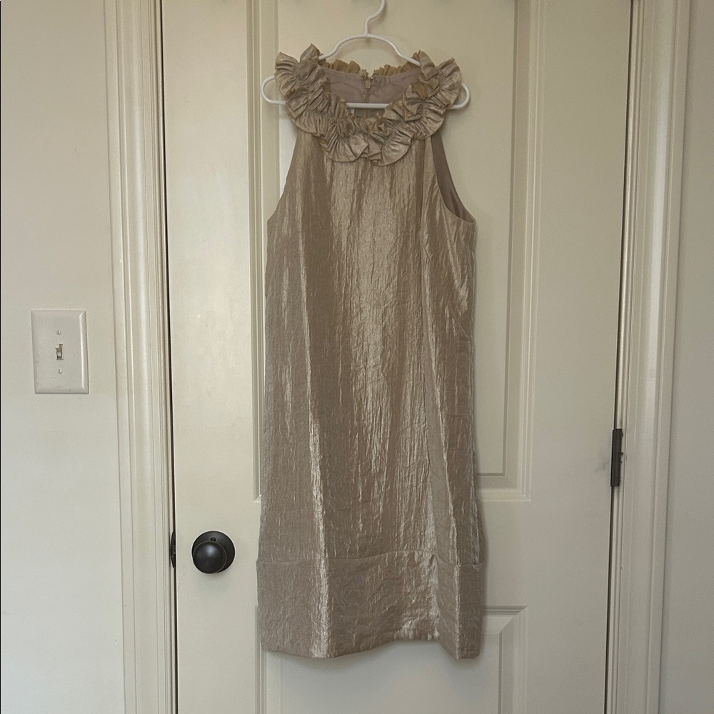 London Times Beige Ruffled Dress